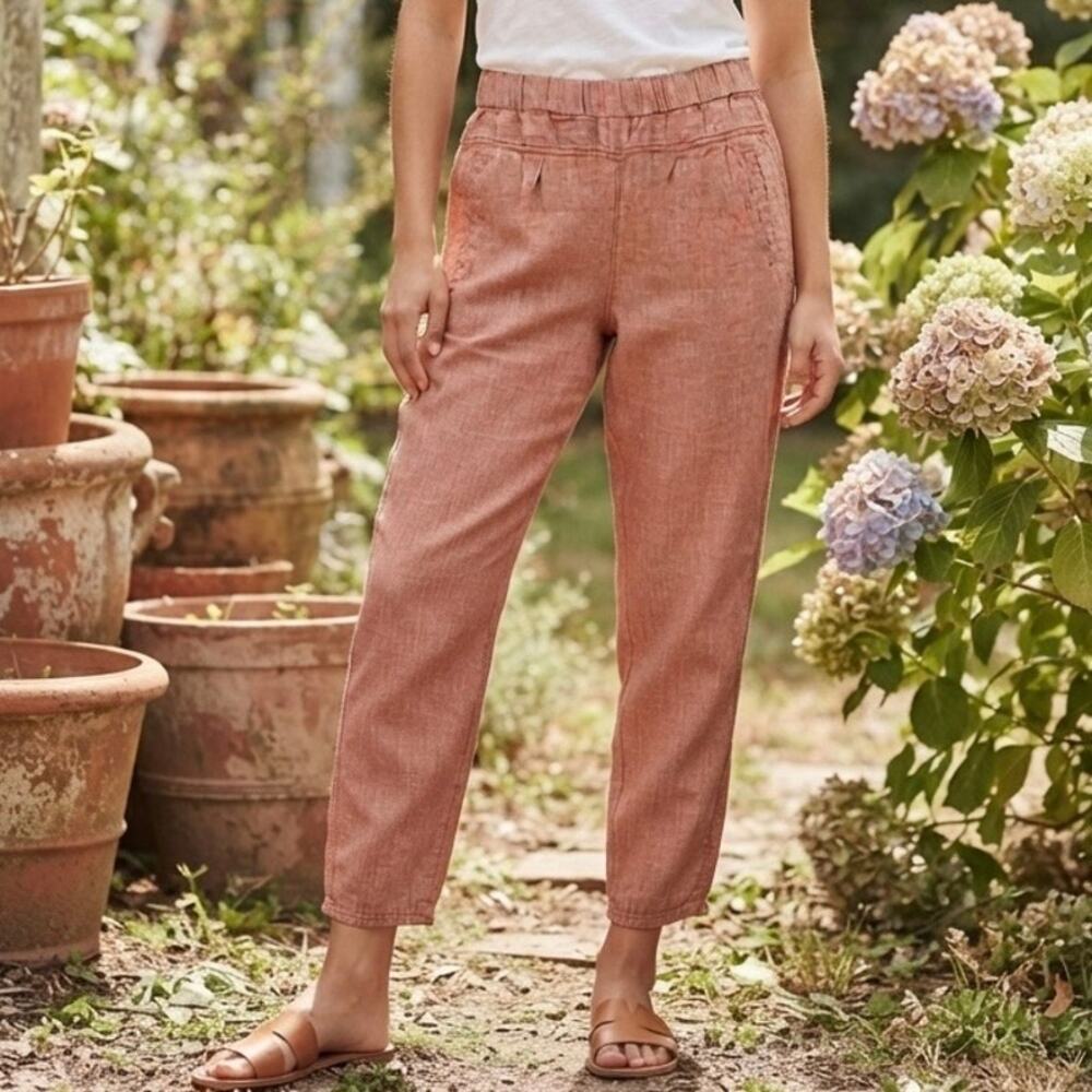 HEI HEI x ANTHROPOLOGIE | Linen Pull-On Tapered Pants Muted Red | Size Medium